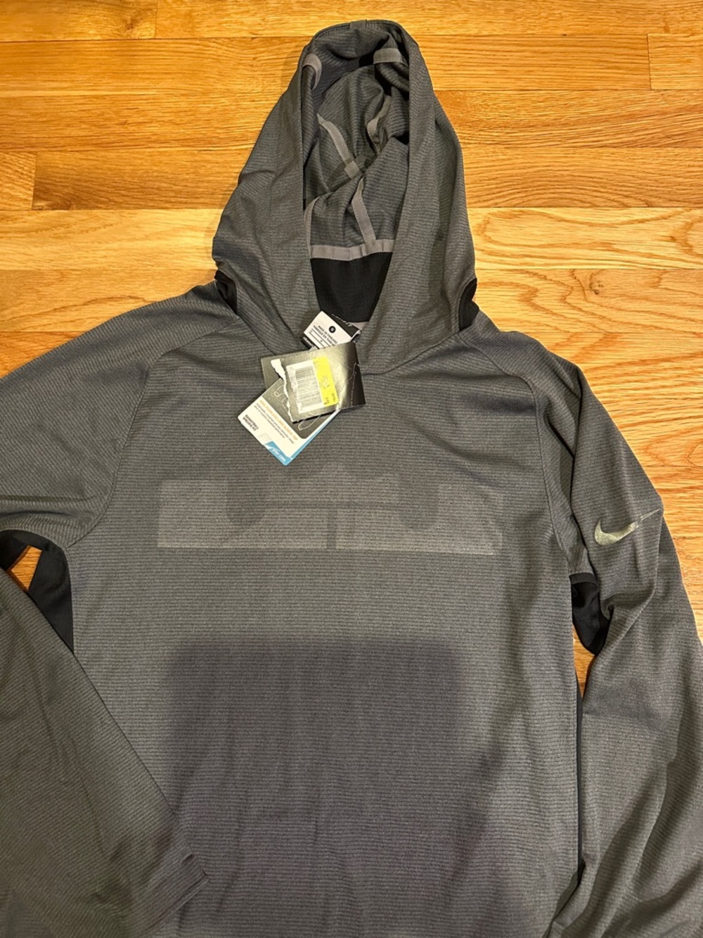 Nike Fearless long sleeve Dark Gray Hooded Athletic Pullover with Swoosh NWT